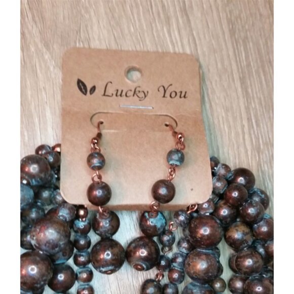Nwt Lucky You Antiqued Wood Jewelry Set Statement - Picture 3 of 4